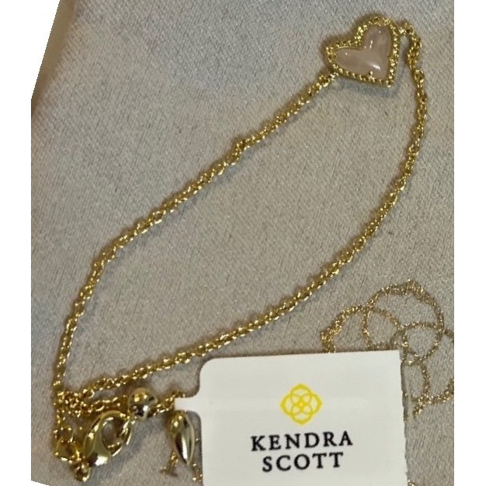 Kendra Scott Ari Heart Gold Pink Drusy Chain Bracelet NWT
